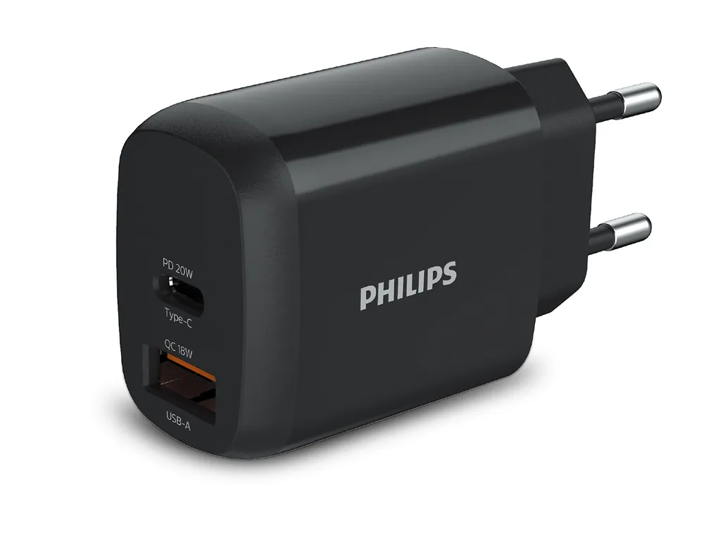 Ladegerät Philips DLP4326CB/12 18W USB-C und USB-A Schnellladung Schwarz