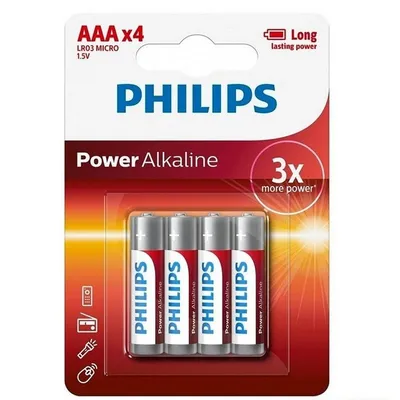 Philips Power Alkaline AAA Alkaline-Batterien LR03 1,5 V, Packung mit 4 Einheiten
