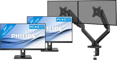 Philips 242B1G/00 Doppelpack + BlueBuilt Monitorhalterung Mechanische Feder für 2 Monitore