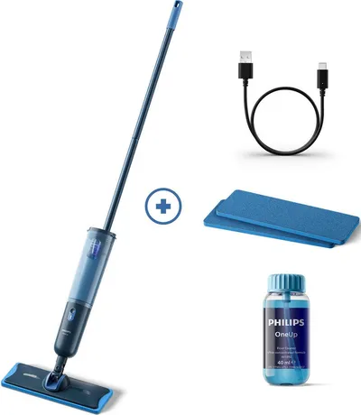 Philips Akku-Wischmopp OneUp elektrischer Wischer 3000 Series XV3101/11, 4,32 W, beutellos, 50 min Akku-Laufzeit, inkl. 2 Pads und 40 ml Reiniger