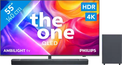 Philips Ambilight 55 Zoll PUS9000 QLED 4K (2025) + JBL Bar 2.1 Deep Bass M2 Schwarz