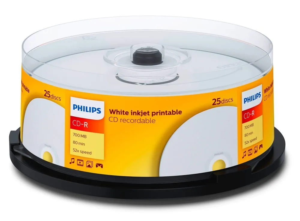 Philips CD-Rohling 25 Philips Rohlinge CD-R printable 80Min 700MB 52x Spindel