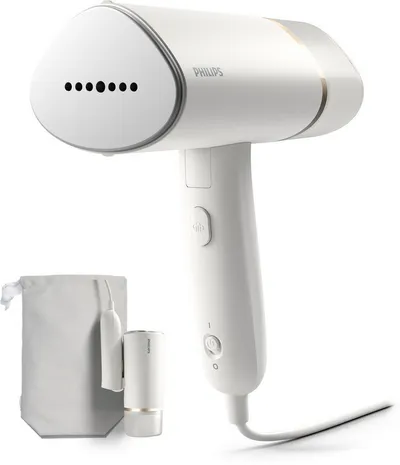 Philips Dampfbürste STH3020/10 "Traveller", 120 ml abnehmbarer Wassertank, Metallplatte, 1000 W, kompakter und einklappbarer Steamer, Aufbewahrungstasche inkl.