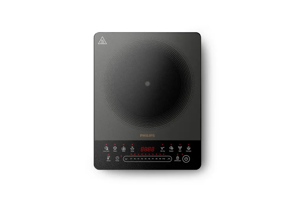 Philips Einzel-Induktionskochplatte HD5850/90 5000 Series mit 10 Heizstufen, Boost-Funktion u. Timer, Ultraflaches Design, automatische Pfannenerkennung, Touch-Display