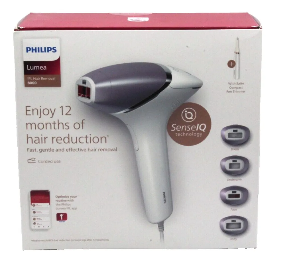 Philips IPL-Haarentferner Lumea 8000 Series BRI949/00, 450.000 Lichtimpulse, Hauttonsensor, 4 Aufsätze