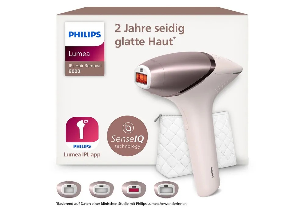 Philips IPL-Haarentferner Philips Lumea Series 9000 BRI958/00, 450.000 Lichtimpulse, 4 Aufsätze (Achseln, Bikinizone, Körper und Gesicht), kabellos
