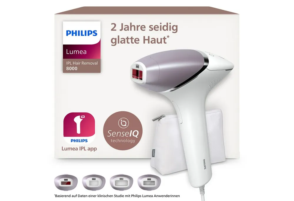 Philips IPL-Haarentferner Philips Lumea Series 8000 BRI947/00, 450.000 Lichtimpulse, 4 Aufsätze (Achseln, Bikinizone, Körper und Gesicht)