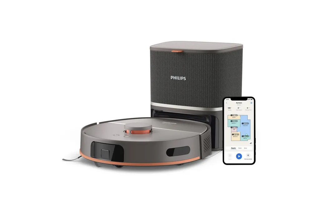 Philips Saugroboter mit Wischfunktion XU5100/10 mit 10.000pa Saugkraft, 67,16 W, mit Beutel, LDS-Radarnavigationssystem, HomeRun App, inkl. Entleerungsstation