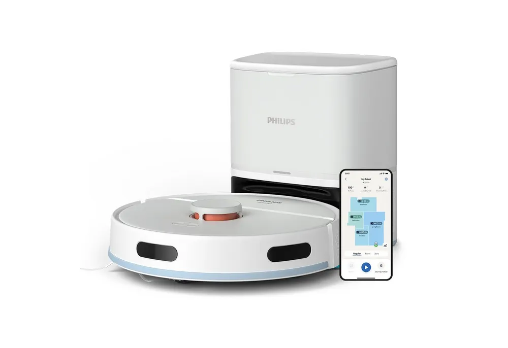 Philips Saugroboter mit Wischfunktion XU2100/25 mit 6.000pa Saugkraft, 33,12 W, mit Beutel, LDS-Radarnavigationssystem, HomeRun App, inkl. Entleerungsstation
