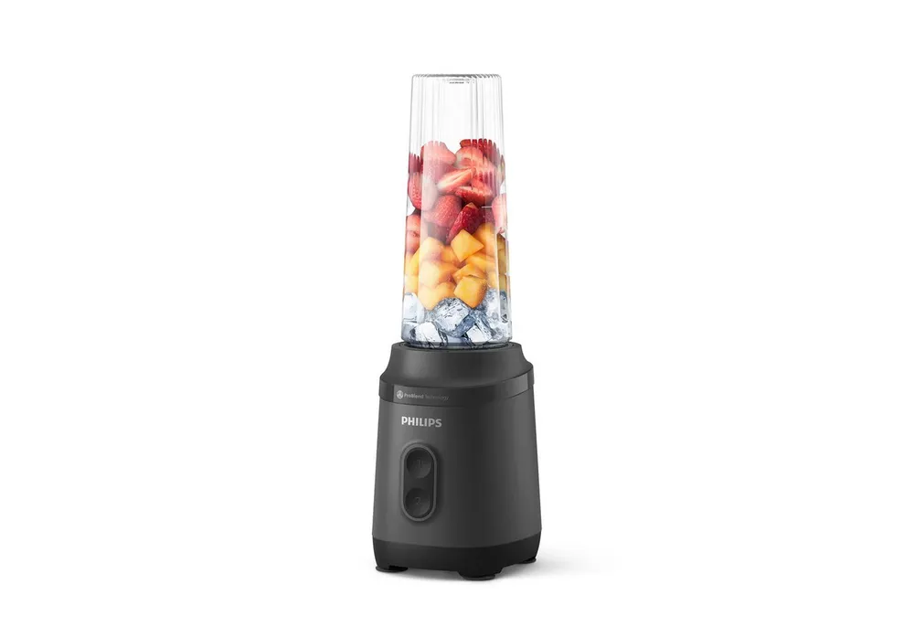 Philips Standmixer HR2760/00 mit ProBlend-Technologie, 350 W, Blend & Go-Trinkbecher, 2 Geschwindigkeitsstufen, Schwarz