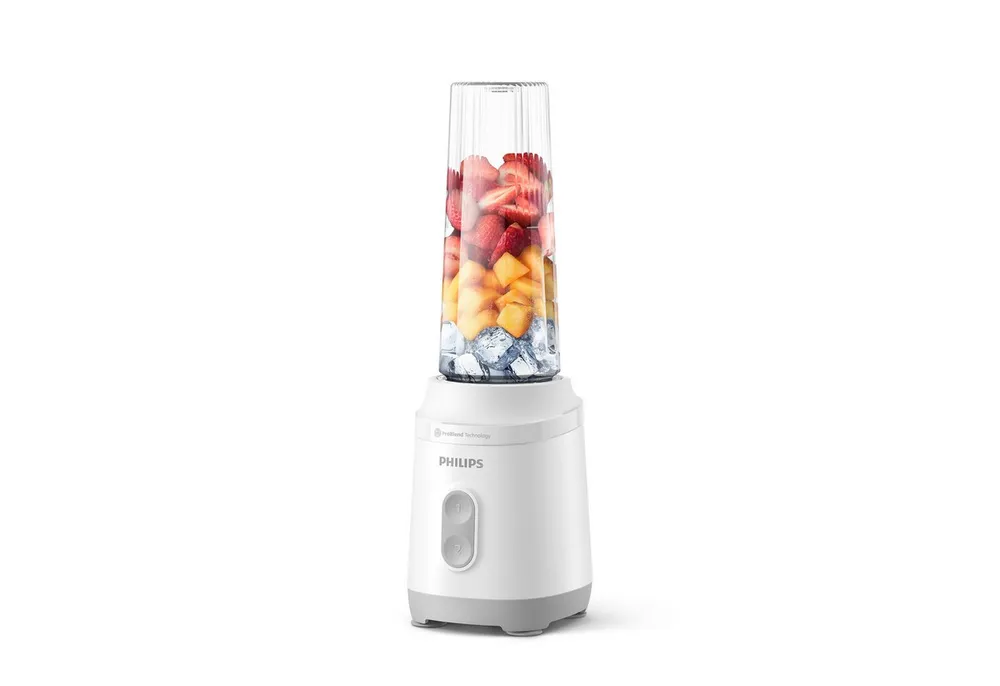 Philips Standmixer HR2760/01 mit ProBlend-Technologie, 350 W, Blend & Go-Trinkbecher, 2 Geschwindigkeitsstufen, Weiß