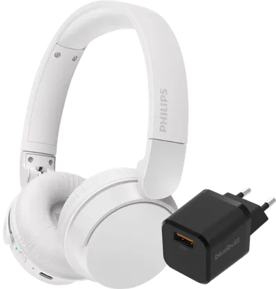 Philips TAH4209 Weiß + BlueBuilt Quick-Charge-Ladegerät mit USB-A-Port 18 W Schwarz