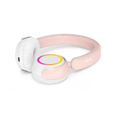 Philips TAK4200 kabellose Bluetooth-Kopfhörer mit Geräuschunterdrückung, Mikrofon und Schnellladung rosa und weiß