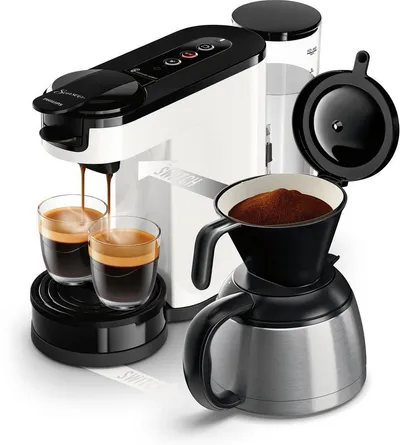 Philips Senseo Kaffeepadmaschine Switch HD6592/04, 2-in-1 Pad und Filterkaffee, 1l Kaffeekanne, aus 26% rec. Plastik