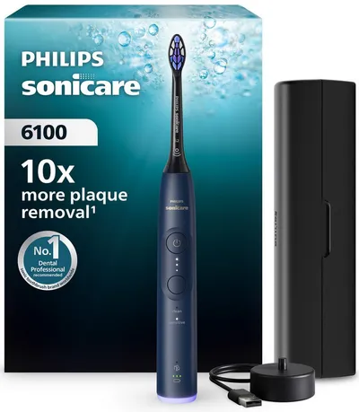 Philips Sonicare Elektrische Zahnbürste Series 6100 HX7403/08, mit visueller Andruckkontrolle, 2 Putzprogrammen, inkl. Reiseetui