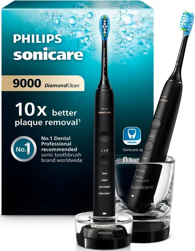 Philips Sonicare Elektrische Zahnbürste HX9914, Aufsteckbürsten: 2 St., DiamondClean Premium Schallzahnbürste, Doppelpack inkl. Ladeglas