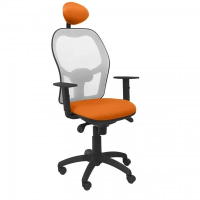 Piqueras y Crespo Jorquera Stuhl aus grauem Netzgewebe mit orangefarbenem Bali-Sitz und fester Kopfstütze