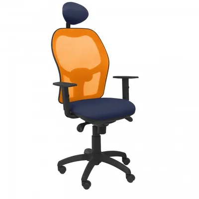 Piqueras y Crespo Jorquera Orange Mesh Chair Bali Sitz mit festem marineblauem Kopfteil