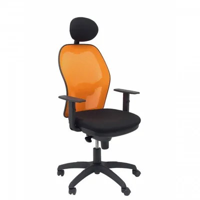 Piqueras y Crespo Jorquera Orange Mesh Chair Bali Schwarzer Sitz mit festem Kopfteil