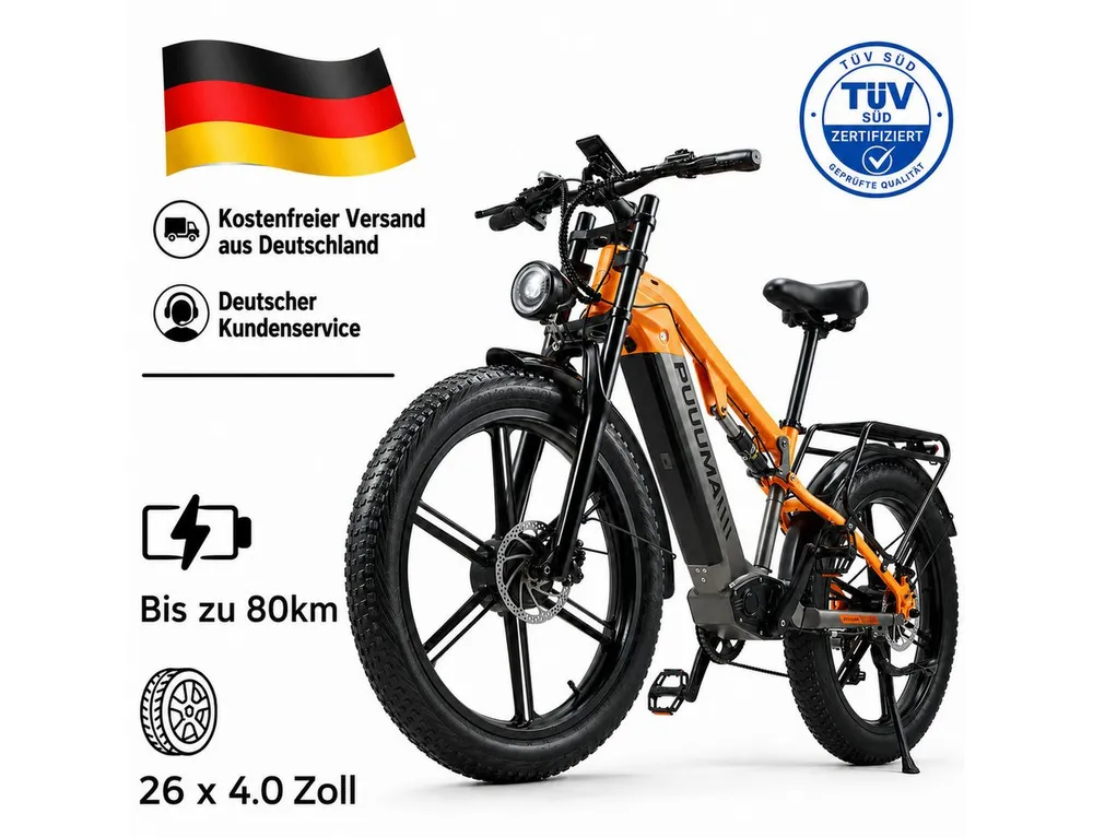 PixelPilot E-Bike Mountainbike 26x4.0 CST Fatbike 16Ah Akku, Shimano 7-Gang Hydraulikbremsen, 7 Gang, Dualantrieb, 768 Wh, (Packung)