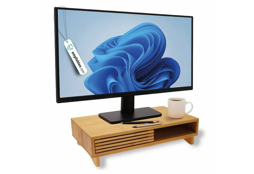 pixly Monitor-Halterung Deluxe Monitorständer mit Schiebefach 42 x 24 x 10,5 cm, (1-tlg., kompakter Schreibtisch-Organizer für Monitor & Laptop, Monitorerhöhung aus Holz mit Stauraum Schreibtisch Organizer)