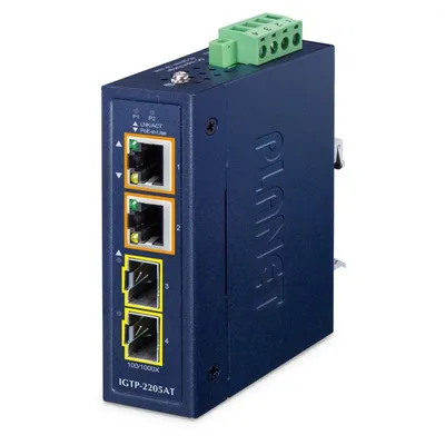Konverter Planet IGTP-2205AT 2 SFP Ports PoE IP30 Metall kompakt