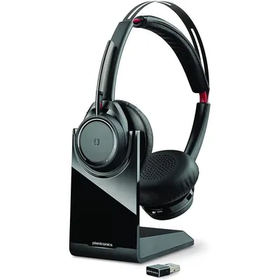 Plantronics Voyager Focus UC-M Kabellose Kopfhörer mit Ständer, Schwarz