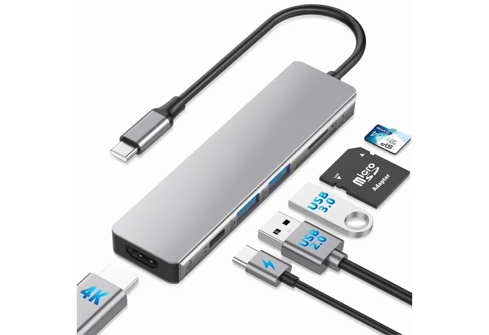 PlugUp Laptop-Dockingstation USB-C Multiport 6 in 1 Adapter 4K HDMI USB 3.1 USB-C microSD & SD-Slot, Universell kompatibel mit macOS, Windows und Linux