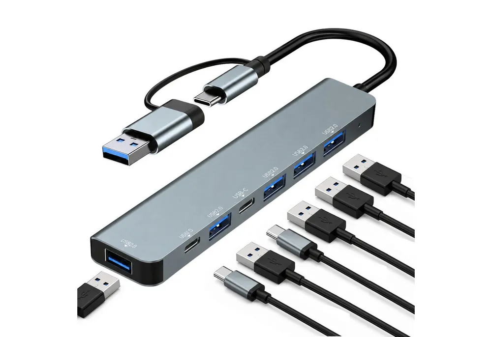 PlugUp Laptop-Dockingstation USB-C Multiport 7 in 1 Adapter mit USB-C & USB 3.0 USB-Port, Universell kompatibel mit macOS, Windows, Linux