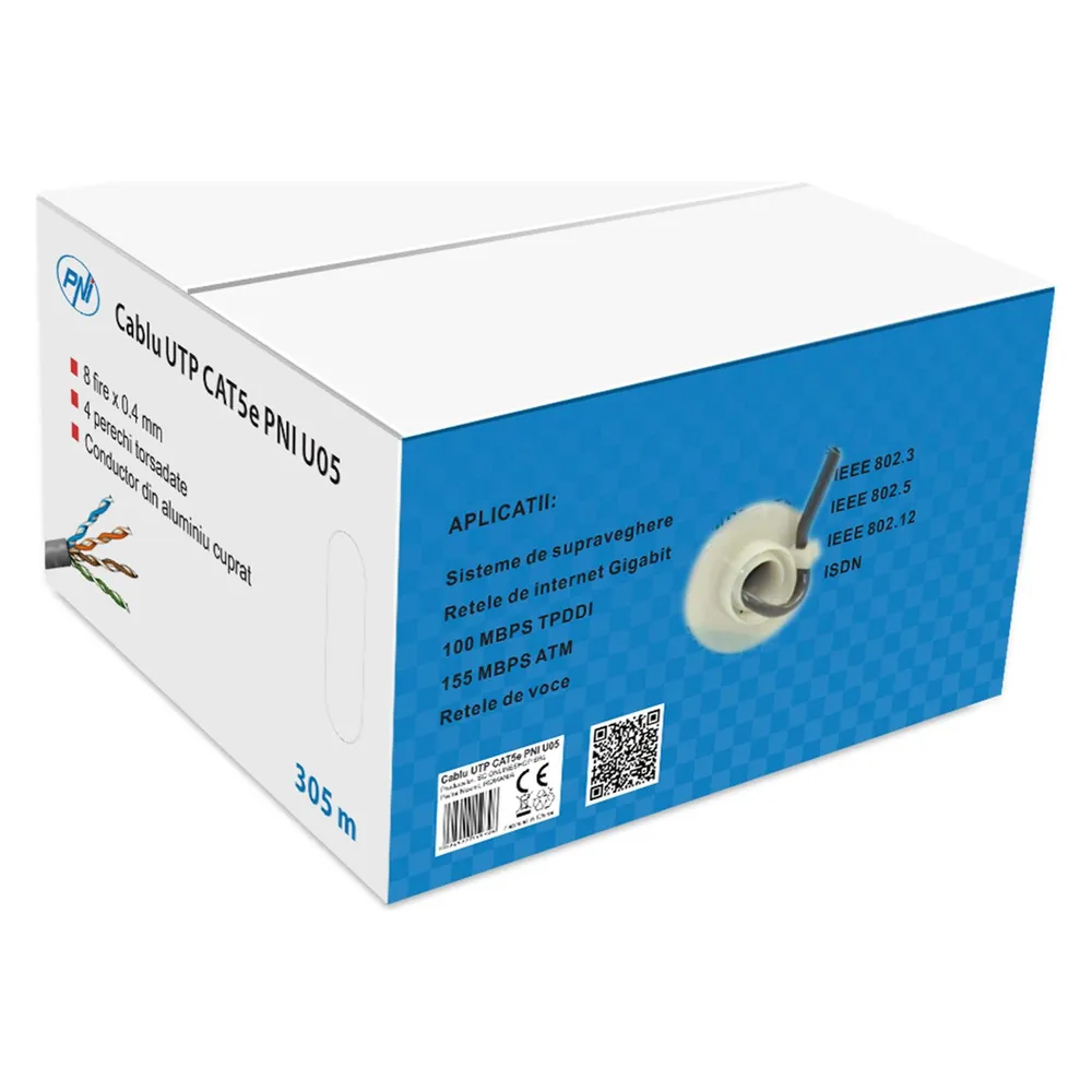 PNI UTP CAT5e U05-Kabel mit 4 verdrillten Adernpaaren 0,40 mm CCA, für 1-Gigabit-Internet- und Überw