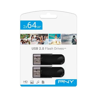 USB-Stick PNY Attaché 4 64GB USB 2.0 Schwarz 2er Pack