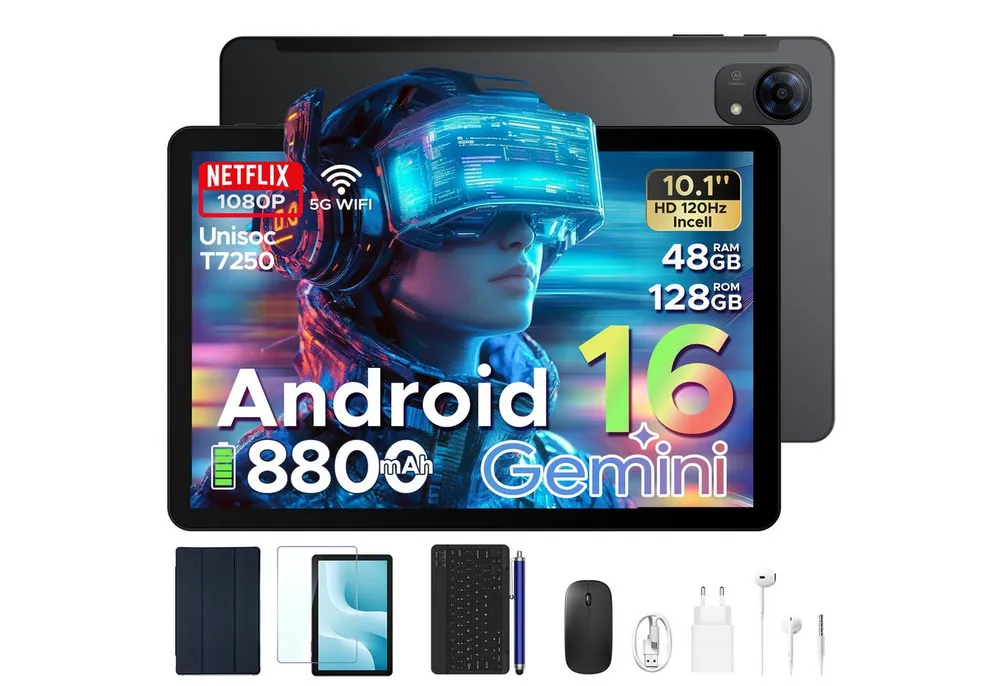 POCKAM Kinder Lern-Tablet mit Elternkontrolle 10'' Android 16, 64GB ROM kids Tablet (10.1", 64 GB, Android 16, WiFi, 8GB, 13 MP,Gemini AI,5G WiFi/Widevine L1/GPS/Face ID/zwei Lautsprecher)