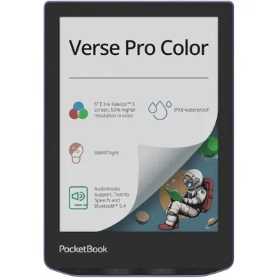 PocketBook Verse Pro Color 6" E-Ink Elektronisches Buch Ebooks Hörbücher BT IPX8 Text-to-Speech Lavendel