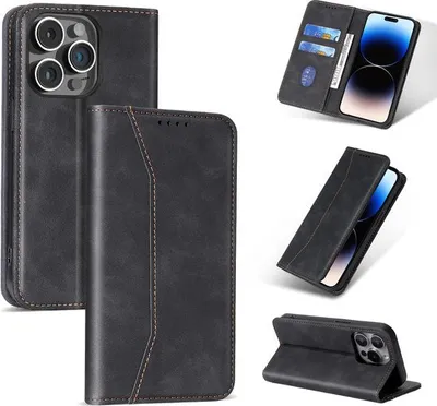 Podec Case mit Kartenhalter geeignet für iPhone 12 Pro Max Schwarz Phone Case - Anti-Shock Bookcase Cover mit 1x Displayschutzfolie - Wallet Case