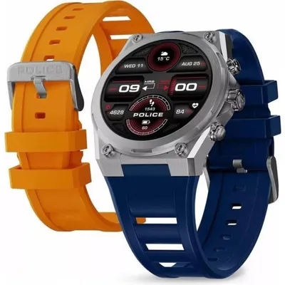 Police PEIUN00003X0 Bluetooth GPS 45mm Edelstahl Schwarz Silikonarmband 22mm Herzfrequenz