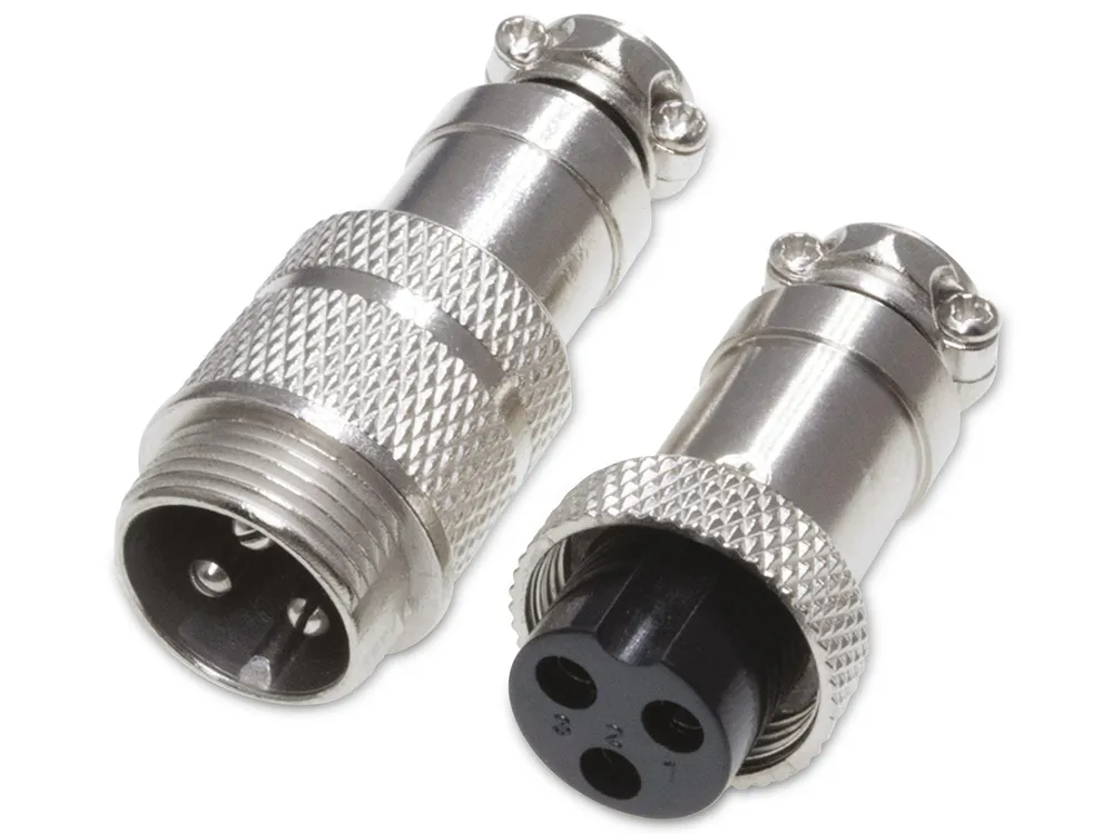 Rundsteckverbinder, 3-polig, 250V, 7A, Lötanschluss, IP55, wire to wire, 1 Stecker + 1 Buchse