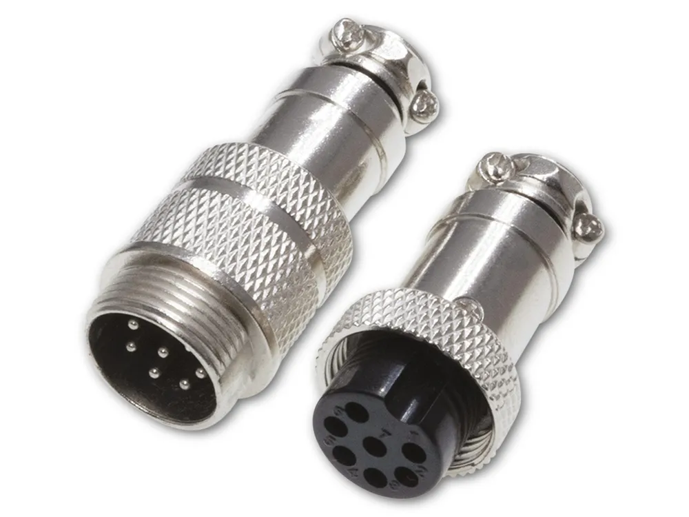 Rundsteckverbinder, 7-polig, 30V, 1A, Lötanschluss, IP55, wire to wire, 1 Stecker + 1 Buchse