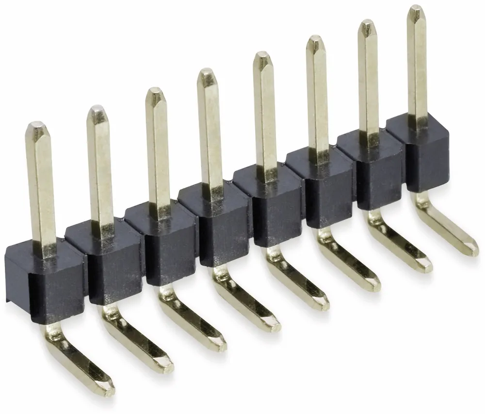 Stiftleiste, 1 x 8, 2,54 mm, gewinkelt, 0,8µ Au (Gold), 5 Stück