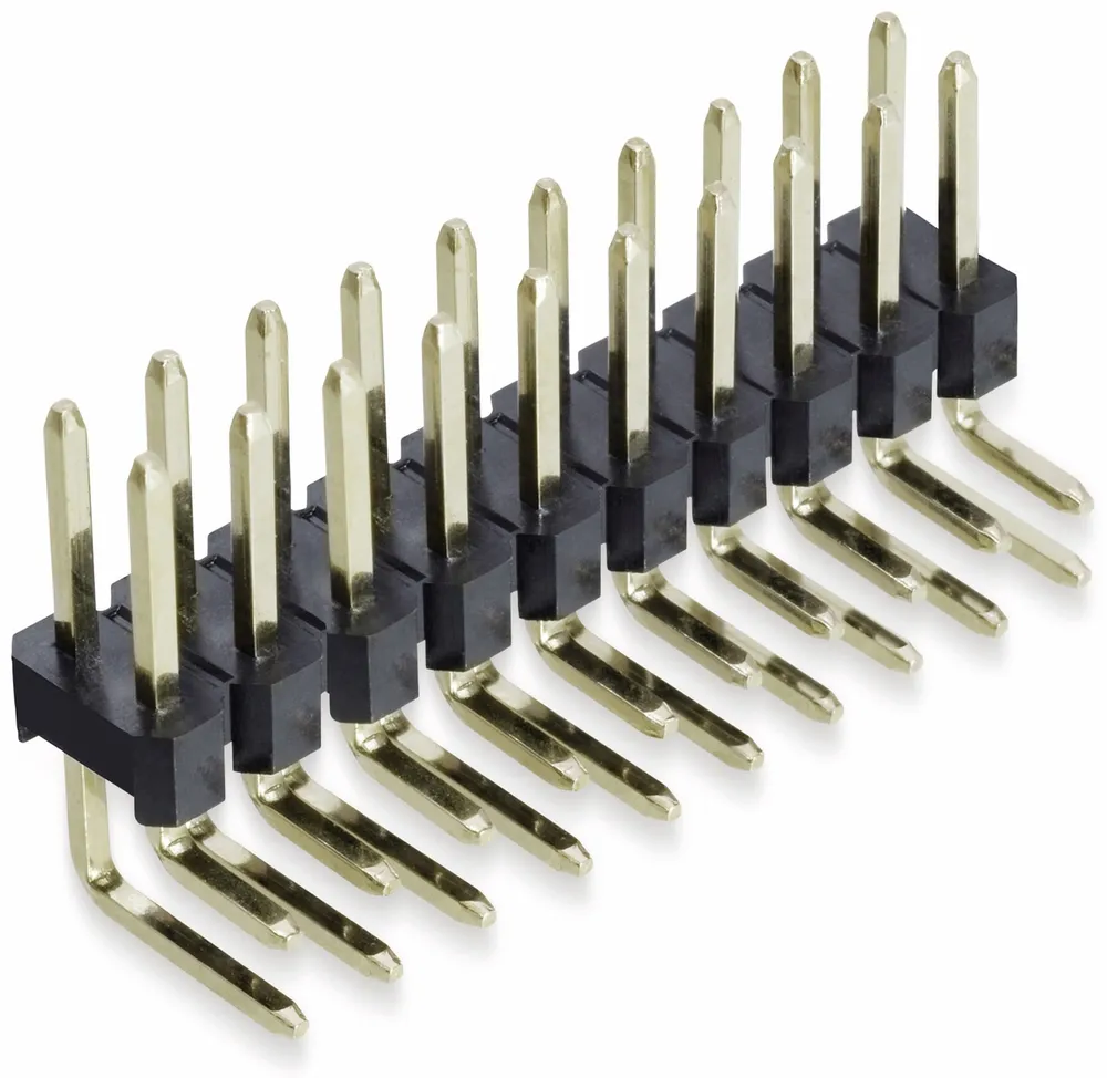 Stiftleiste, 2 x 10, 2,54 mm, gewinkelt, 0,8µ Au (Gold), 5 Stück