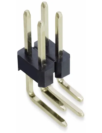 Stiftleiste, 2 x 2, 2,54 mm, gewinkelt, 0,8µ Au (Gold), 5 Stück