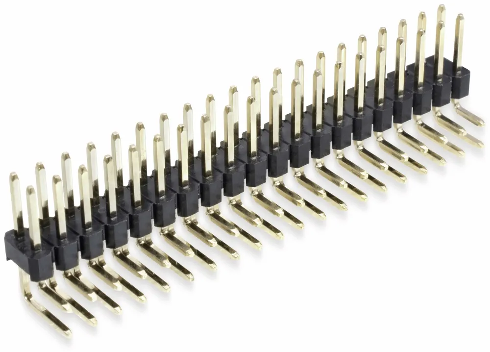 Stiftleiste, 2 x 20, 2,54 mm, gewinkelt, 0,8µ Au (Gold), 5 Stück
