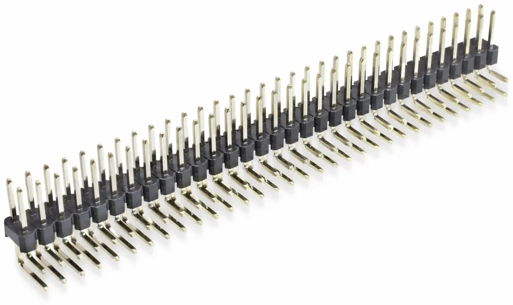 Stiftleiste, 2 x 32, 2,54 mm, gewinkelt, 0,8µ Au (Gold), 5 Stück