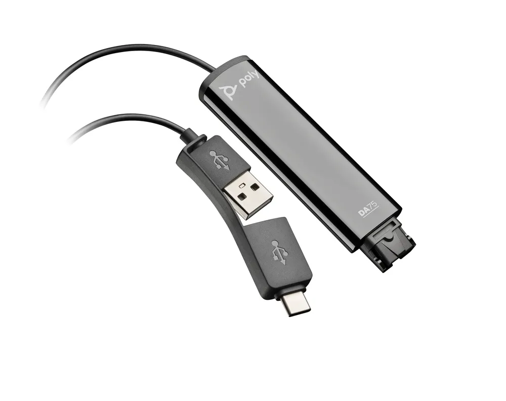 Poly DA75 Adapter USB-A und USB-C für QD Headsets schwarz kompatibel mit TAA