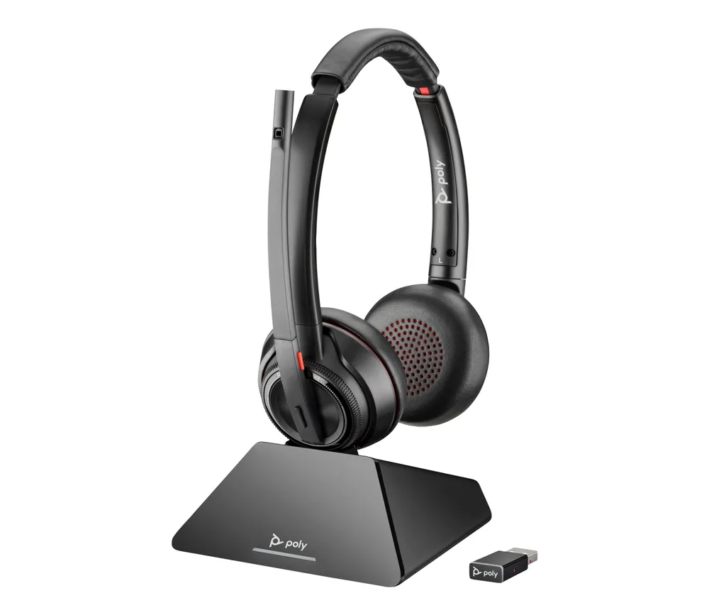 POLY Savi 8220 UC Microsoft Teams Certified DECT 1880-1900 MHz USB-A Headset Kopfhörer Verkabelt & Kabellos Kopfband Büro/Callcenter Bluetooth Schwarz