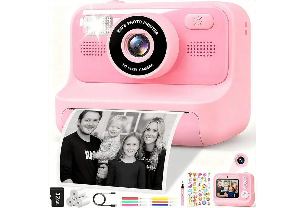 POPOLIC 1080P Kinderkamera - Selfie Digitalkamera Kinder mit 32GB Sofortbildkamera (inkl. Rosa, Geburtstagsgeschenk Spielzeug ab 3-11 Jahre Mädchen Jungen)