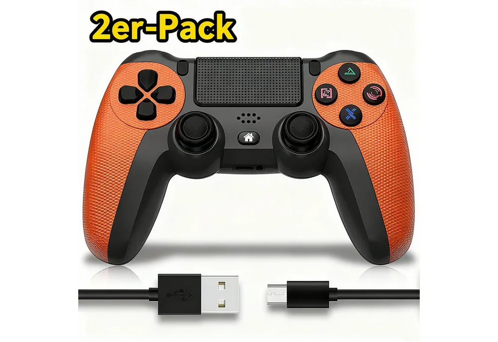 POPOLIC Controller für PS4 Mobile, Dualshock,Wireless PC-Controller (6-Achsen, LED-Licht, Touchpanel, Kopfhörerbuchse, inkl. Ladekabel, 2 St., 600-mAh-Akku, Bequeme Tasten, Präzises D-Pad)