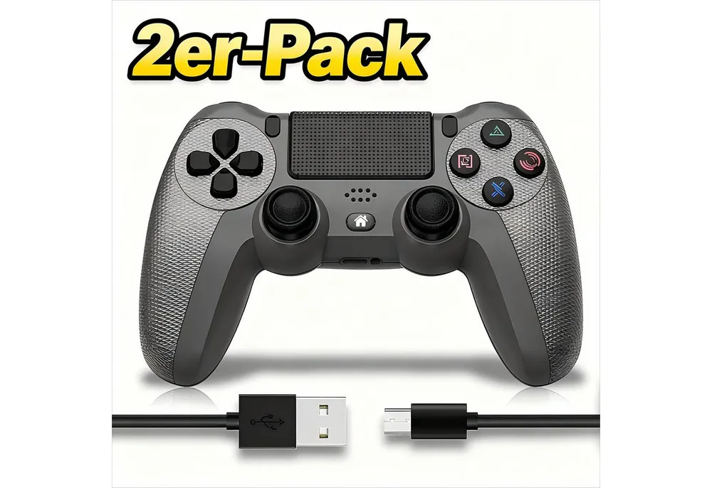 POPOLIC Controller für PS4 Mobile, Dualshock,Wireless PC-Controller (6-Achsen, LED-Licht, Touchpanel, Kopfhörerbuchse, inkl. Ladekabel, 2 St., 600-mAh-Akku, Bequeme Tasten, Präzises D-Pad)