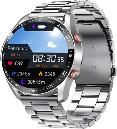 POPOLIC Moderne Smartwatch mit Bluetooth-Anruf & Gesundheits-Tracking Smartwatch, Edelstahl, 1,28 Zoll Touchscreen, IP67 wasserdicht – Silber