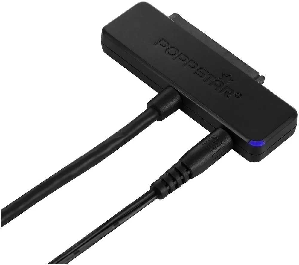 Poppstar Anschlusskabel für externe Festplatten USB-Adapter S-ATA zu USB-C, Festplatten-Adapter m. Netzteil (USB Typ C) f. ext. Festplatte