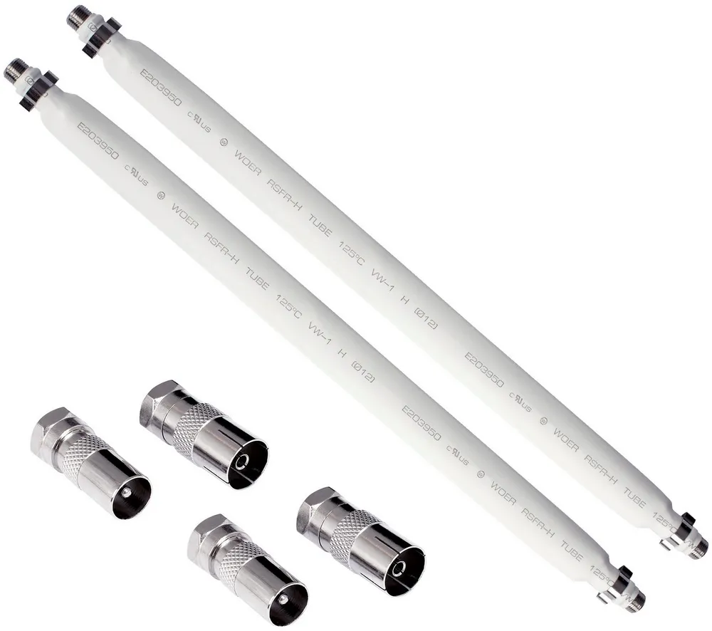 Poppstar SAT Fensterdurchführung SAT Kabel flach SAT-Kabel, (31.5 cm), 31,5cm Durchführung 2mm ultra-flach, Kupplungen 4x F-Stecker, weiß